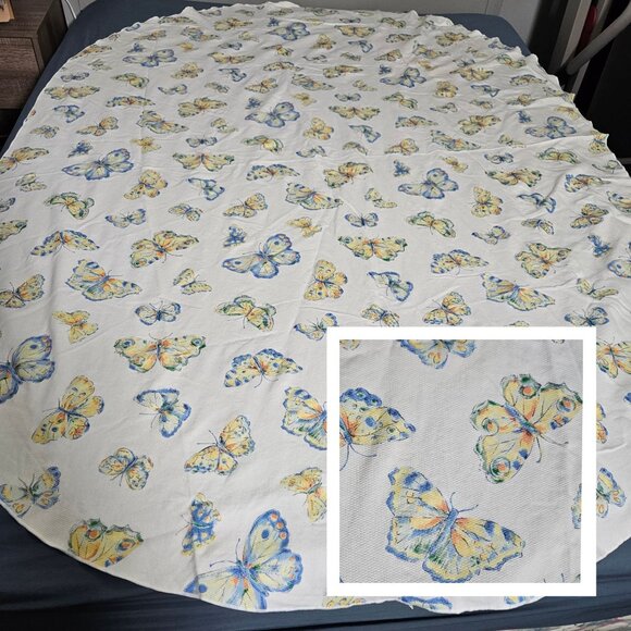 White Oval Tablecloth Butterfly 80 x 34 Cotton Spring Cloth Cover Dining Kitchen - Picture 1 of 8